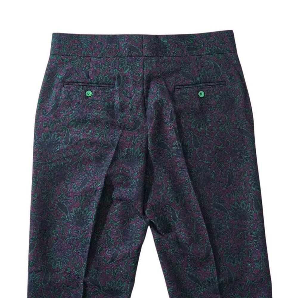 Mens 36 Gurkha Pants Purple Green Paisley 100% Wool Flat Front Straight Trousers - Picture 6 of 8